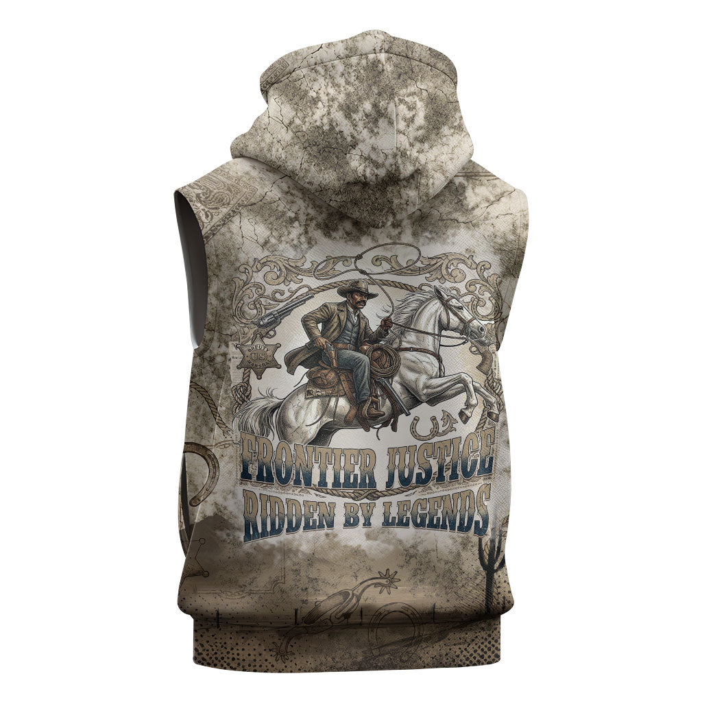 Bass Reeves Legend Black Cowboy Sleeveless Zip Hoodie Western Legend Vintage - Legend Of The Frontier