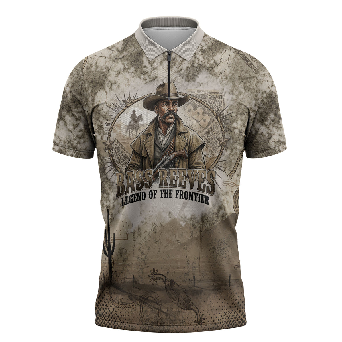 Bass Reeves Legend Black Cowboy Zipper Polo Shirt Western Legend Vintage - Legend Of The Frontier