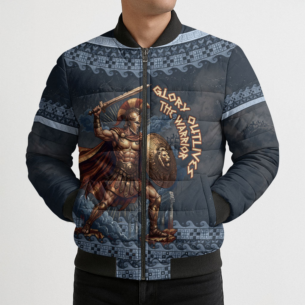 Trojan War Glory Outlives Warrior Bomber Puffer Jacket Spartan Achilles Warrior Battle Greek