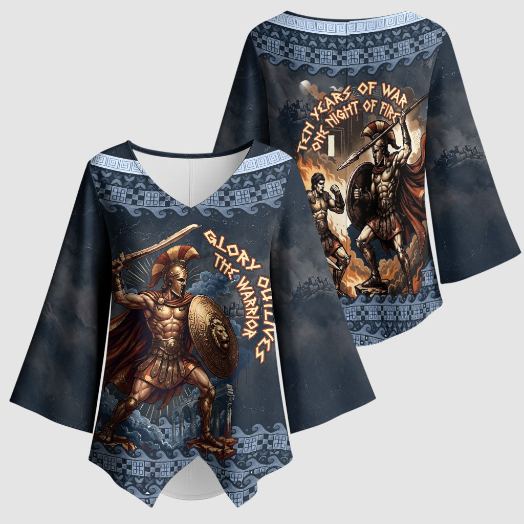 Trojan War Glory Outlives Warrior Kimono Sleeve Blouse Spartan Achilles Warrior Battle Greek
