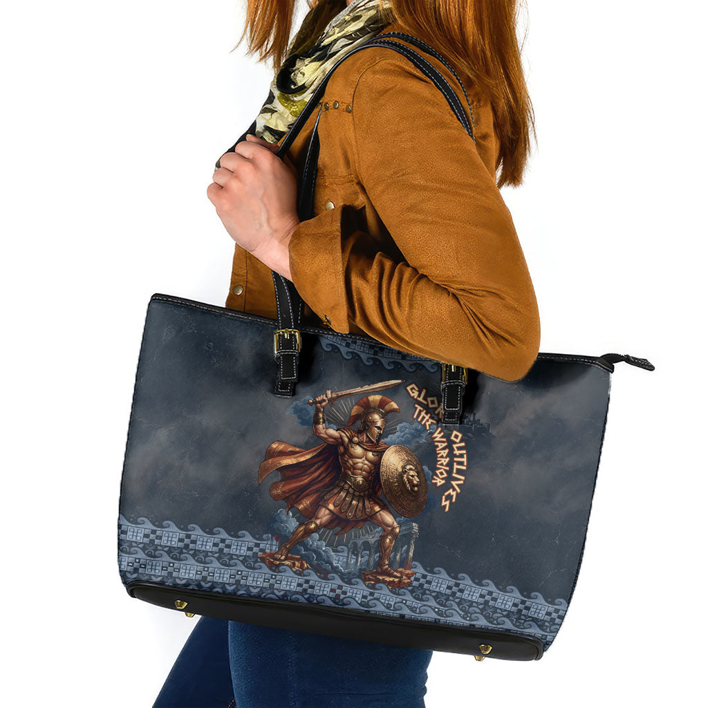 Trojan War Glory Outlives Warrior Leather Tote Bag Spartan Achilles Warrior Battle Greek