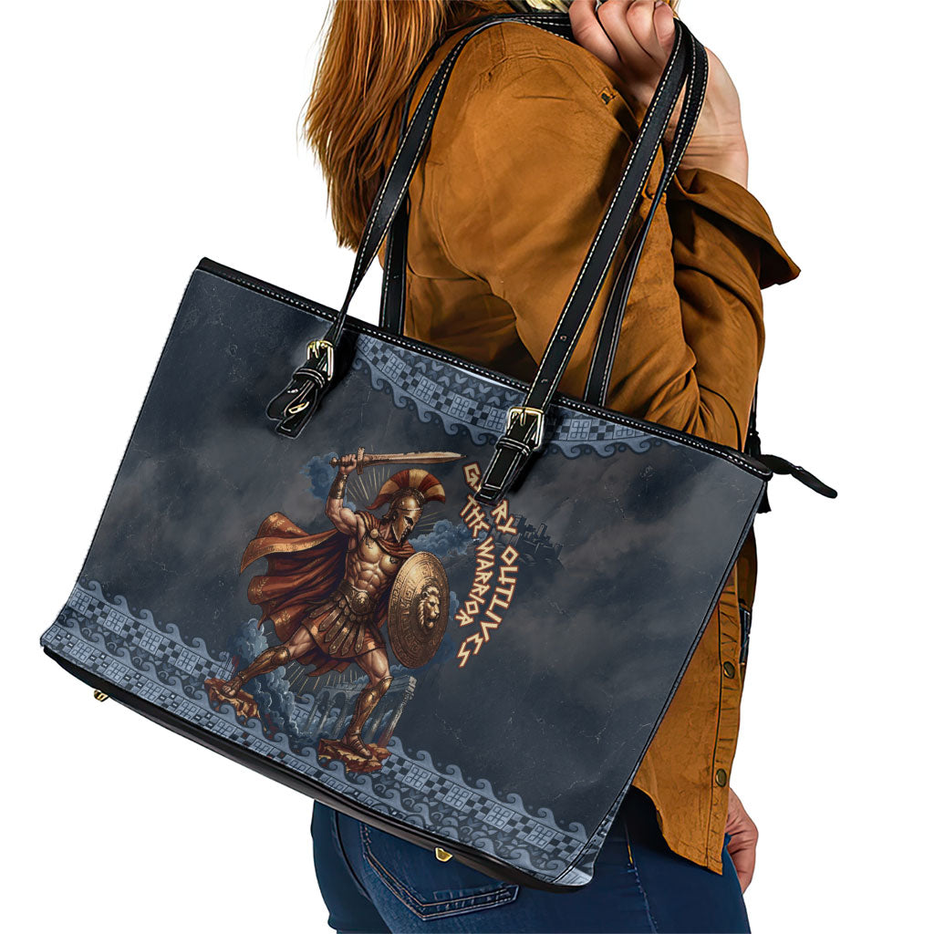 Trojan War Glory Outlives Warrior Leather Tote Bag Spartan Achilles Warrior Battle Greek