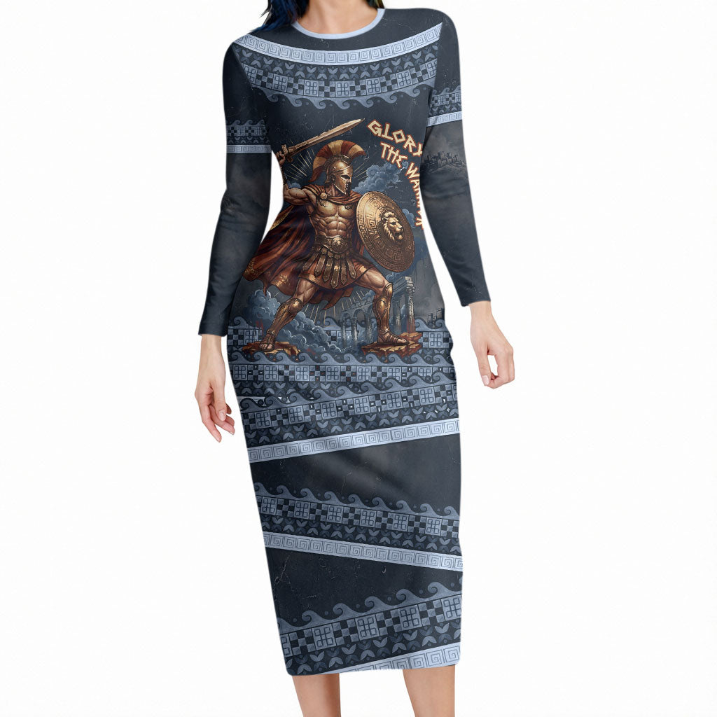 Trojan War Glory Outlives Warrior Long Sleeve Bodycon Dress Spartan Achilles Warrior Battle Greek