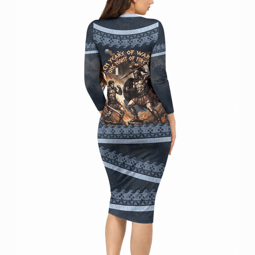 Trojan War Glory Outlives Warrior Long Sleeve Bodycon Dress Spartan Achilles Warrior Battle Greek