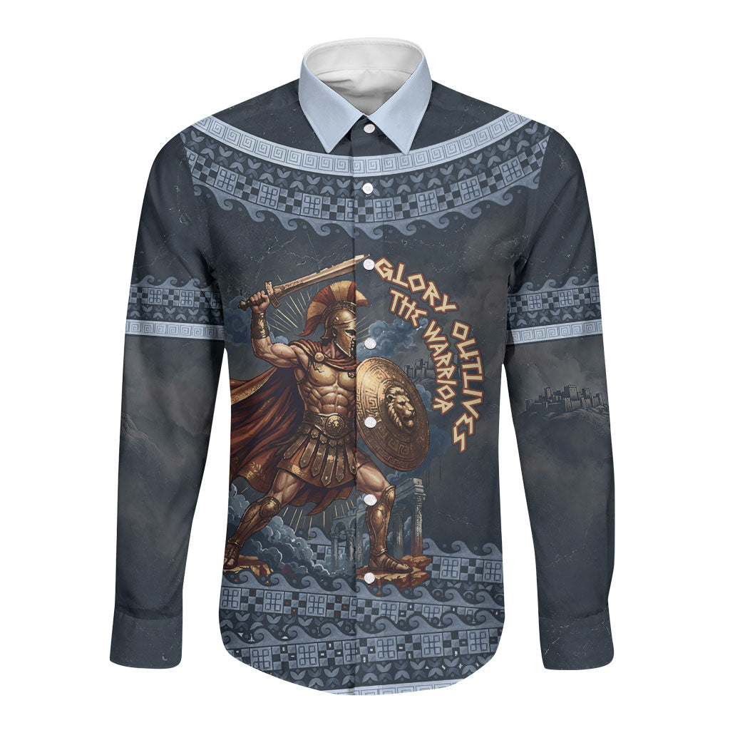 Trojan War Glory Outlives Warrior Long Sleeve Button Shirt Spartan Achilles Warrior Battle Greek