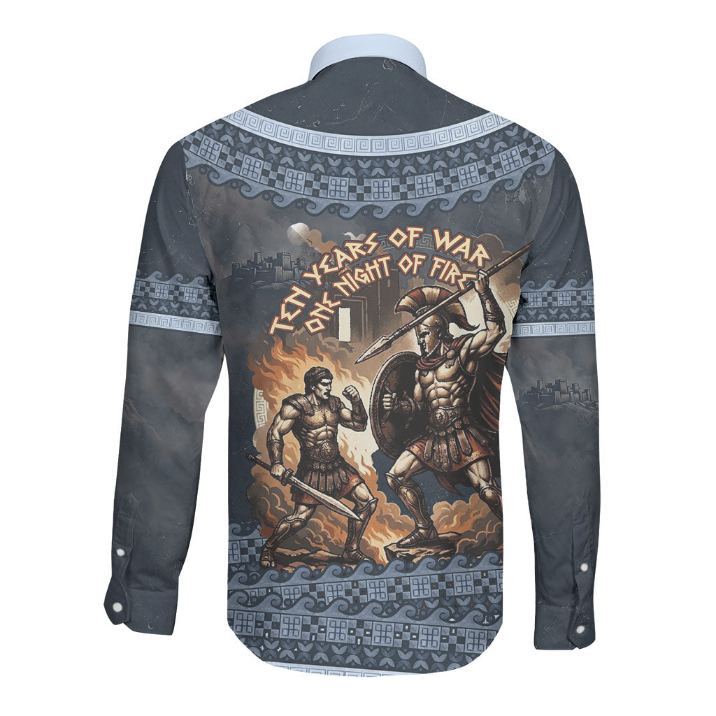 Trojan War Glory Outlives Warrior Long Sleeve Button Shirt Spartan Achilles Warrior Battle Greek