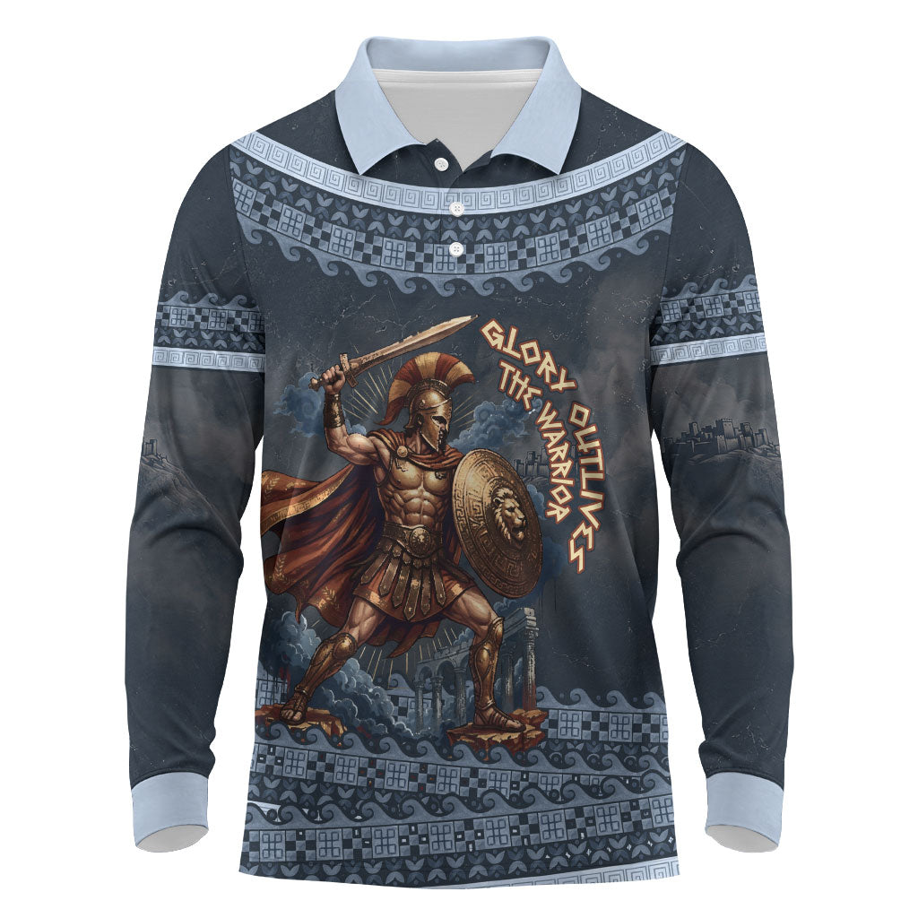 Trojan War Glory Outlives Warrior Long Sleeve Polo Shirt Spartan Achilles Warrior Battle Greek
