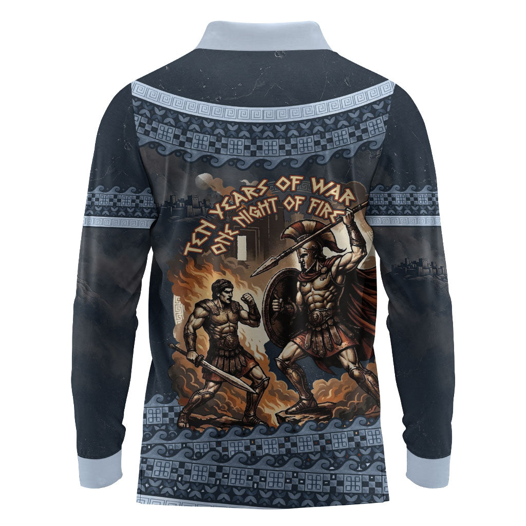 Trojan War Glory Outlives Warrior Long Sleeve Polo Shirt Spartan Achilles Warrior Battle Greek