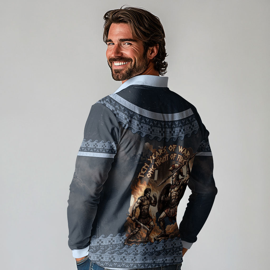 Trojan War Glory Outlives Warrior Long Sleeve Polo Shirt Spartan Achilles Warrior Battle Greek