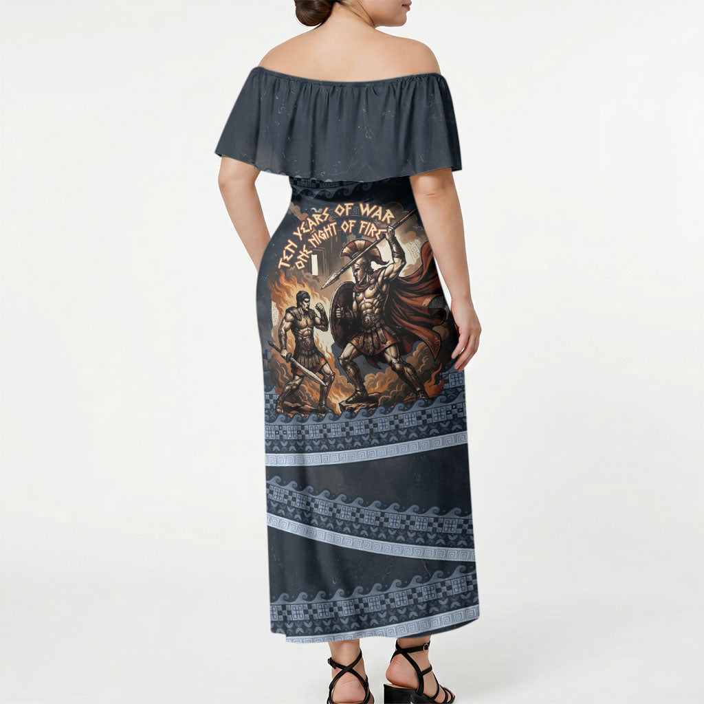 Trojan War Glory Outlives Warrior Off Shoulder Maxi Dress Spartan Achilles Warrior Battle Greek