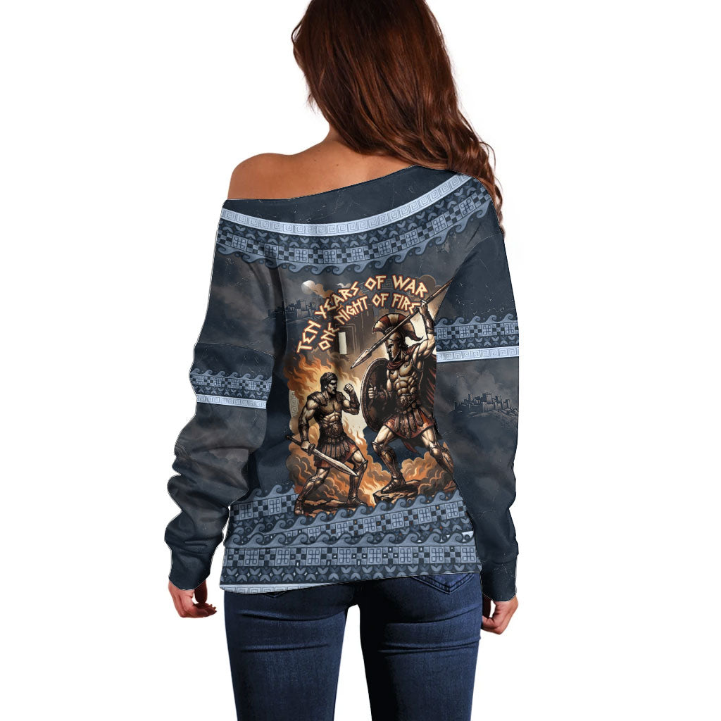 Trojan War Glory Outlives Warrior Off Shoulder Sweater Spartan Achilles Warrior Battle Greek