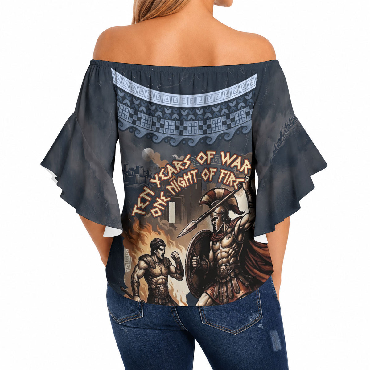 Trojan War Glory Outlives Warrior Off Shoulder Wrap Waist Top Spartan Achilles Warrior Battle Greek