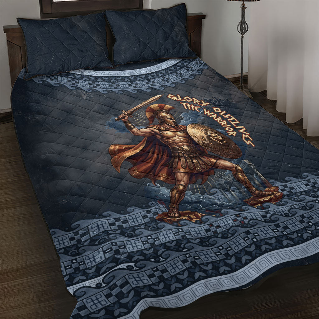 Trojan War Glory Outlives Warrior Quilt Bed Set Spartan Achilles Warrior Battle Greek