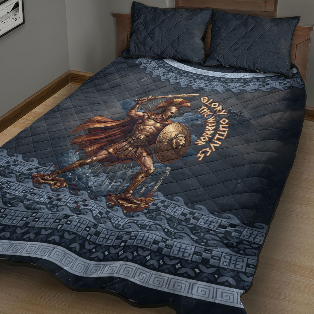 Trojan War Glory Outlives Warrior Quilt Bed Set Spartan Achilles Warrior Battle Greek