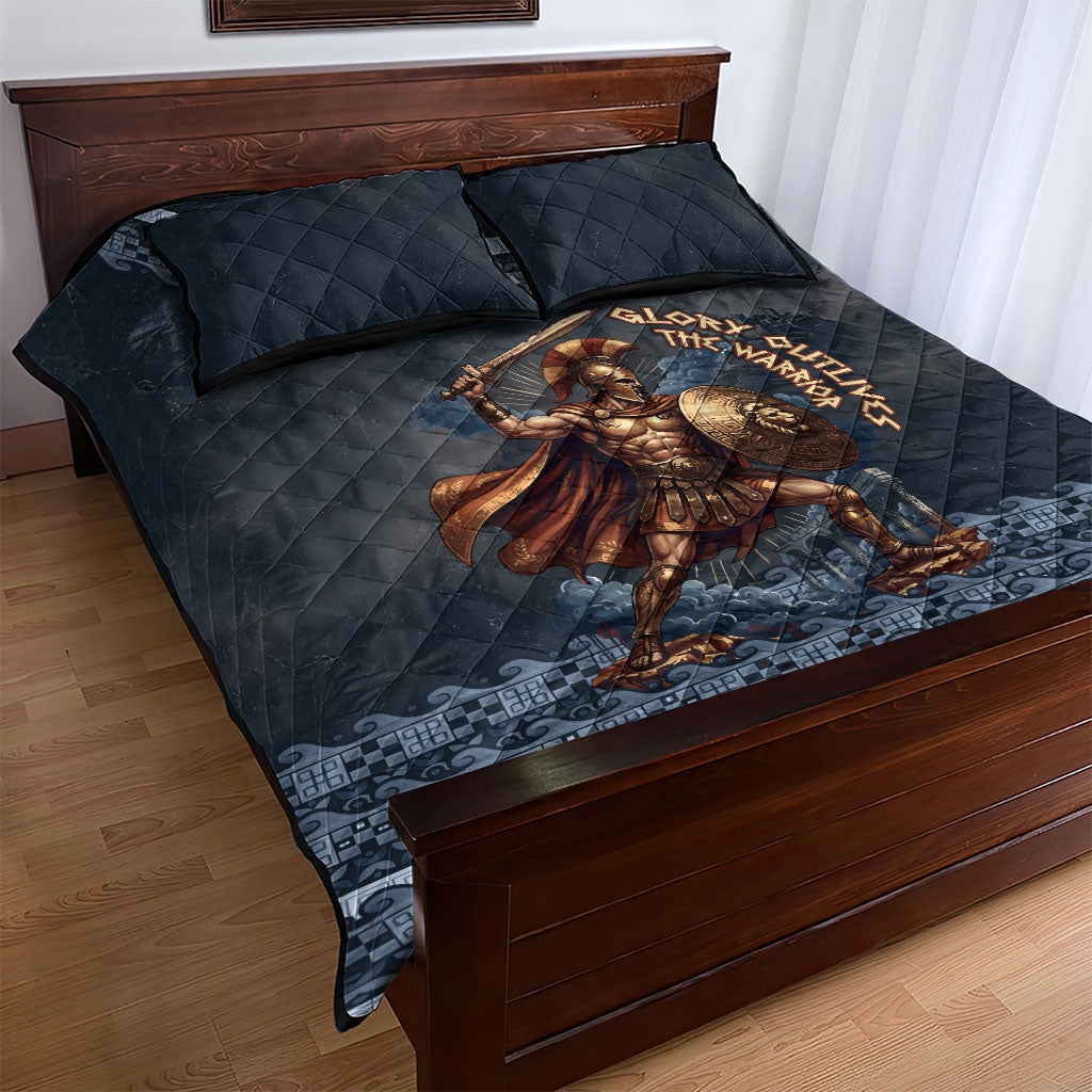 Trojan War Glory Outlives Warrior Quilt Bed Set Spartan Achilles Warrior Battle Greek