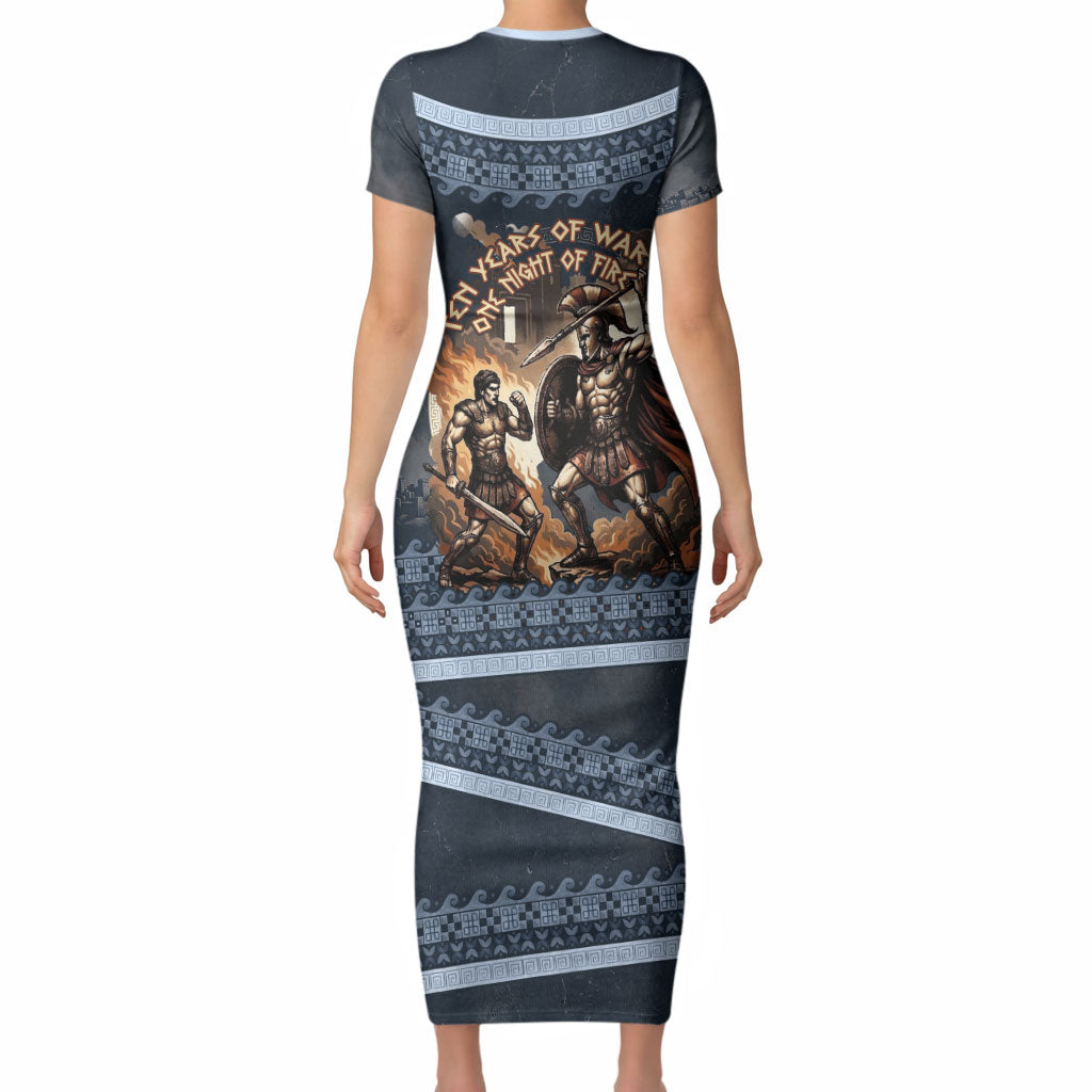 Trojan War Glory Outlives Warrior Short Sleeve Bodycon Dress Spartan Achilles Warrior Battle Greek