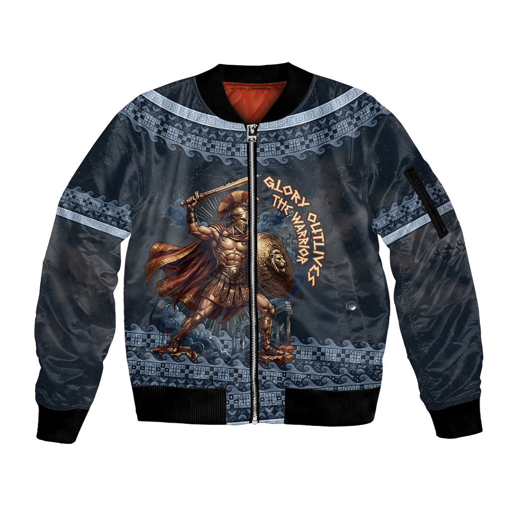 Trojan War Glory Outlives Warrior Sleeve Zip Bomber Jacket Spartan Achilles Warrior Battle Greek
