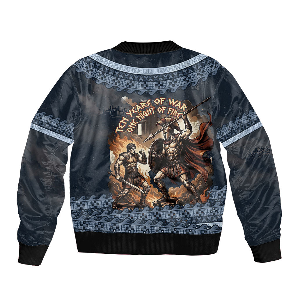 Trojan War Glory Outlives Warrior Sleeve Zip Bomber Jacket Spartan Achilles Warrior Battle Greek