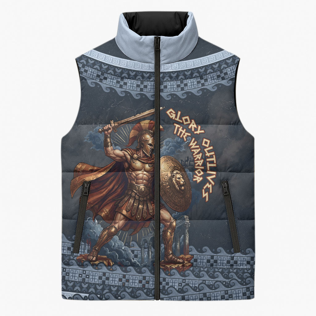 Trojan War Glory Outlives Warrior Sleeveless Puffer Jacket Spartan Achilles Warrior Battle Greek