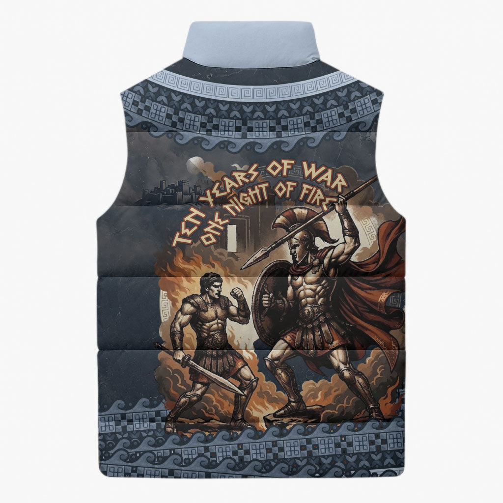 Trojan War Glory Outlives Warrior Sleeveless Puffer Jacket Spartan Achilles Warrior Battle Greek