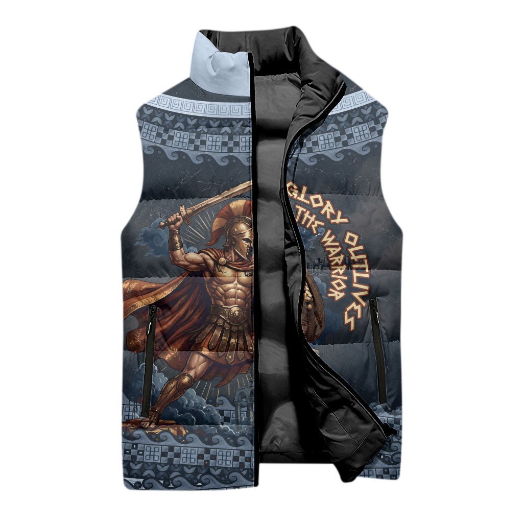 Trojan War Glory Outlives Warrior Sleeveless Puffer Jacket Spartan Achilles Warrior Battle Greek