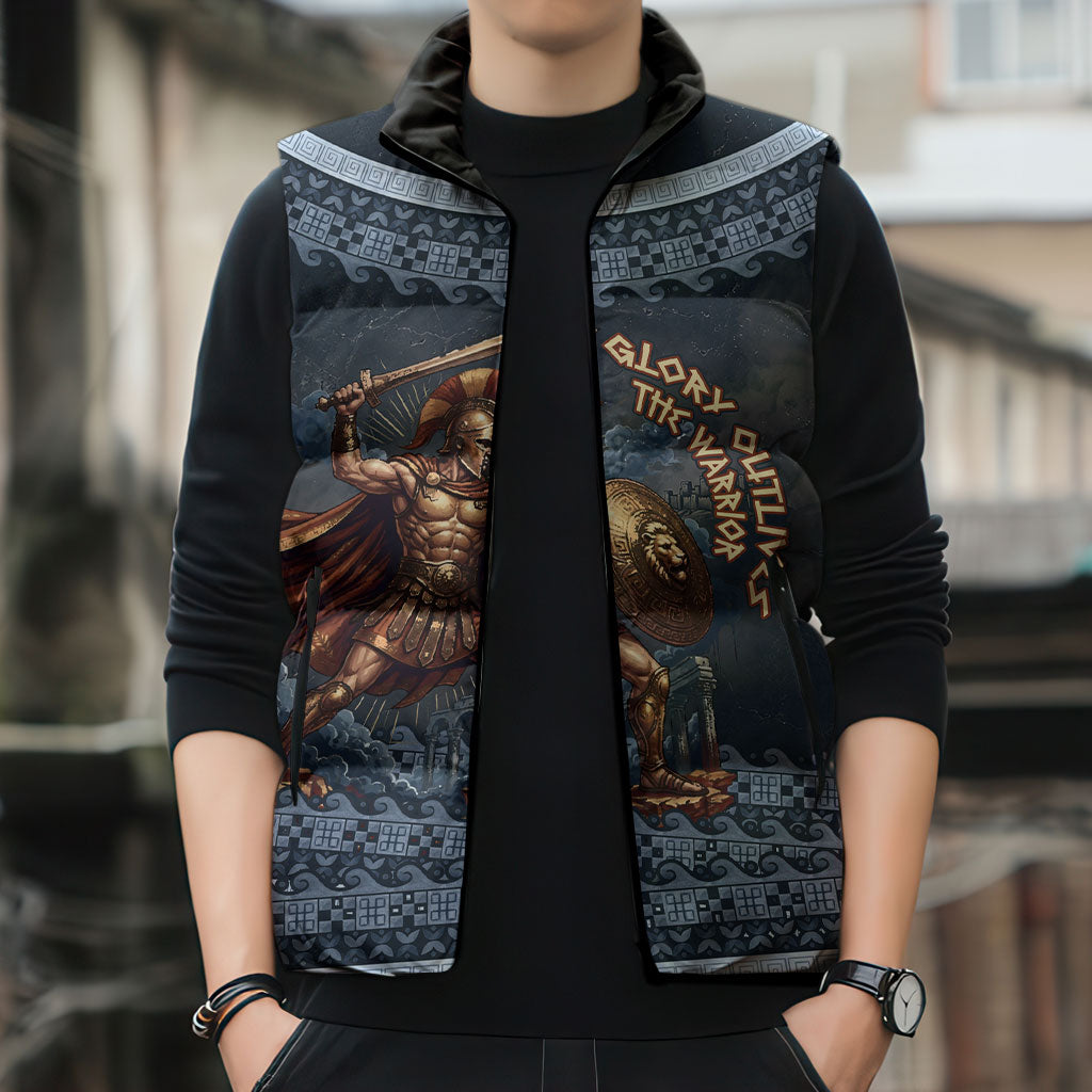Trojan War Glory Outlives Warrior Sleeveless Puffer Jacket Spartan Achilles Warrior Battle Greek