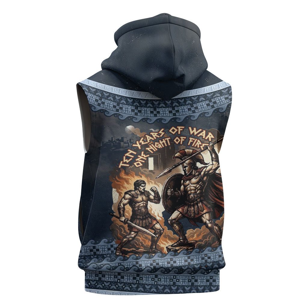 Trojan War Glory Outlives Warrior Sleeveless Zip Hoodie Spartan Achilles Warrior Battle Greek