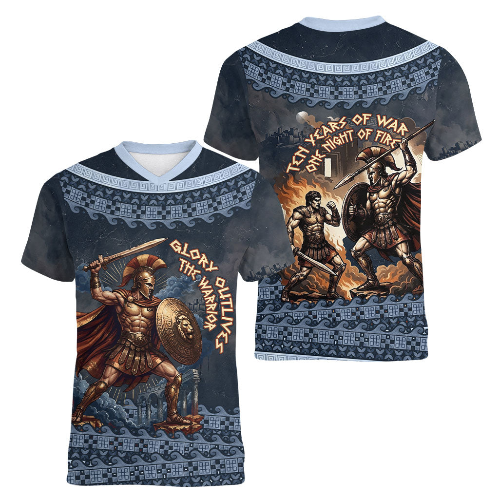 Trojan War Glory Outlives Warrior Women V-Neck T-Shirt Spartan Achilles Warrior Battle Greek