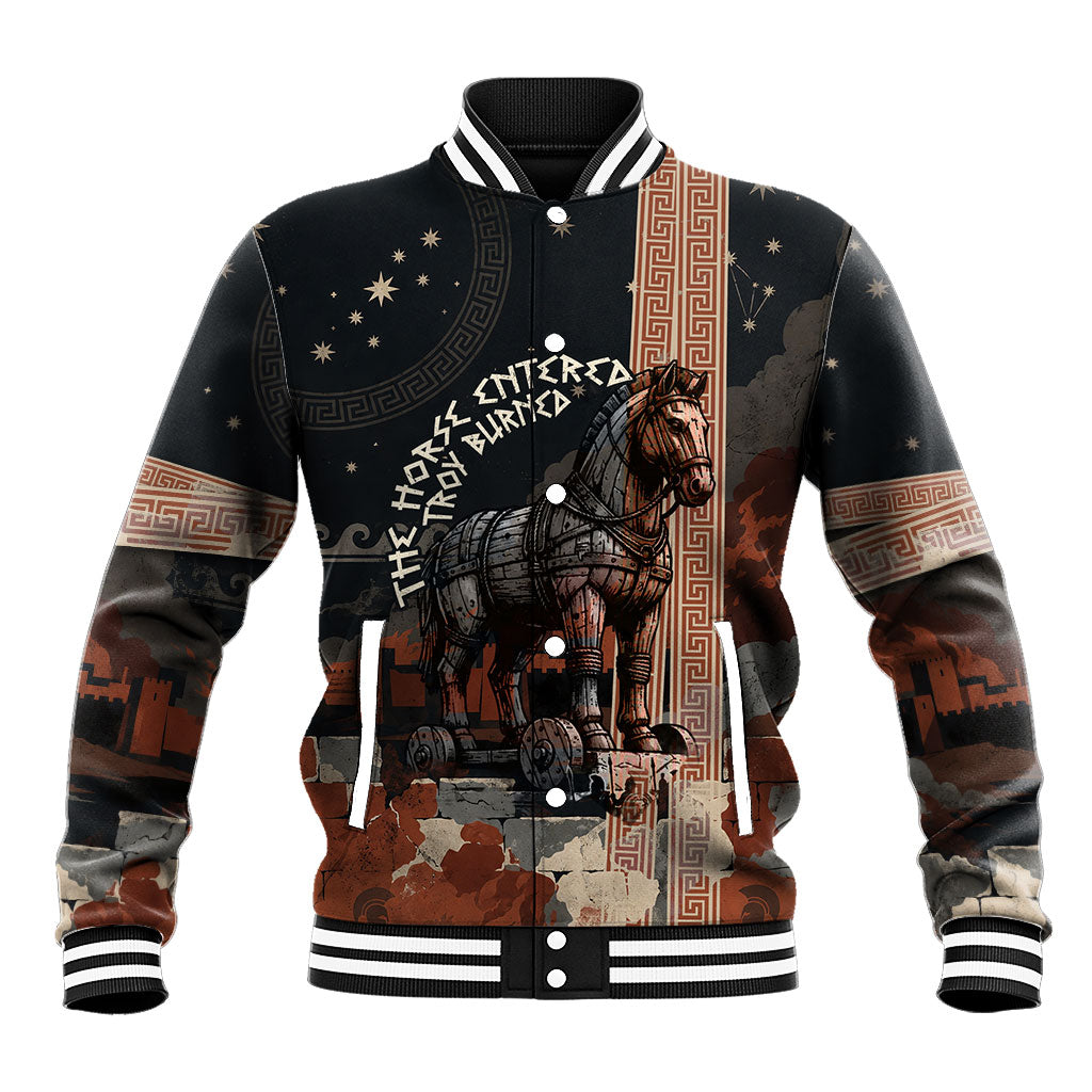 Trojan War Horse Entered Burned Baseball Jacket Greek Wooden Trojan Horse Spartan Warrior