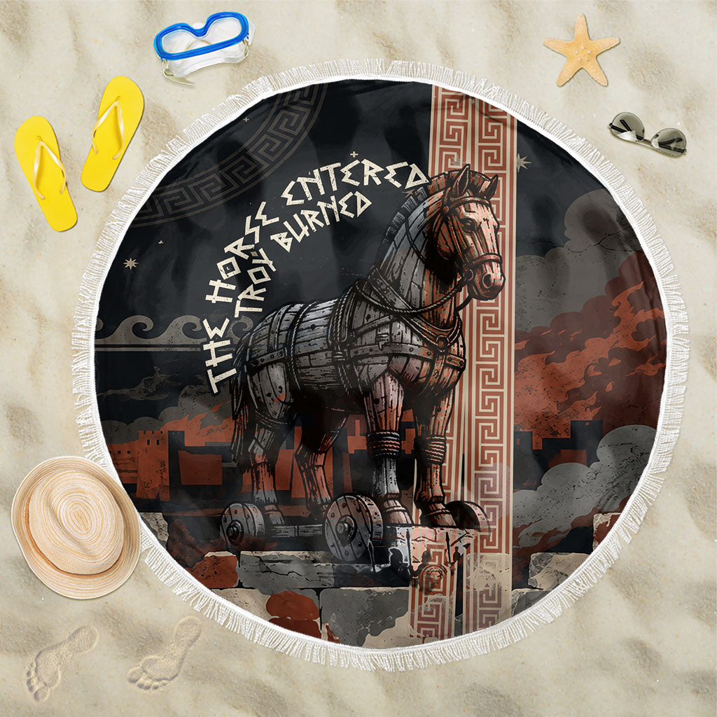 Trojan War Horse Entered Burned Beach Blanket Greek Wooden Trojan Horse Spartan Warrior