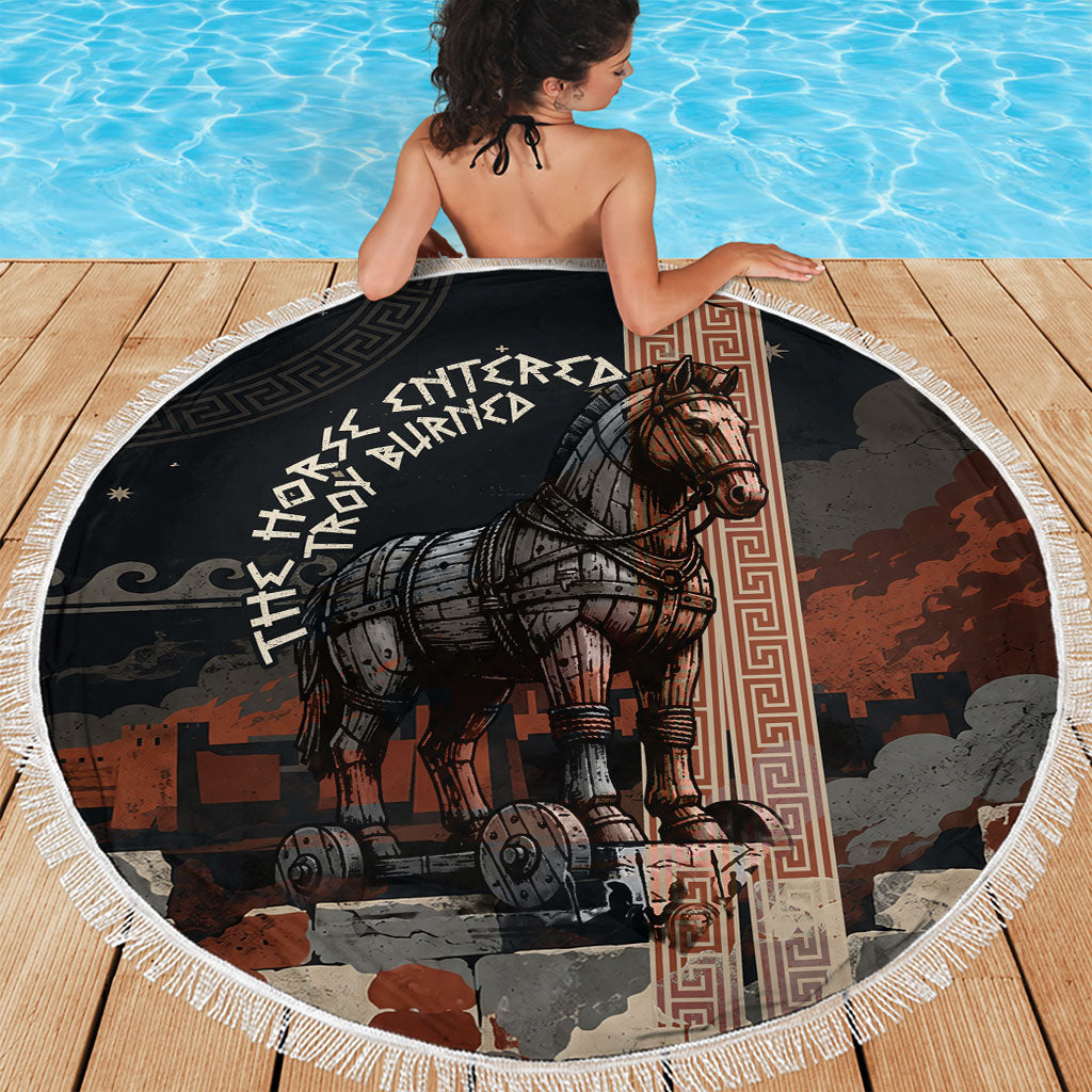 Trojan War Horse Entered Burned Beach Blanket Greek Wooden Trojan Horse Spartan Warrior