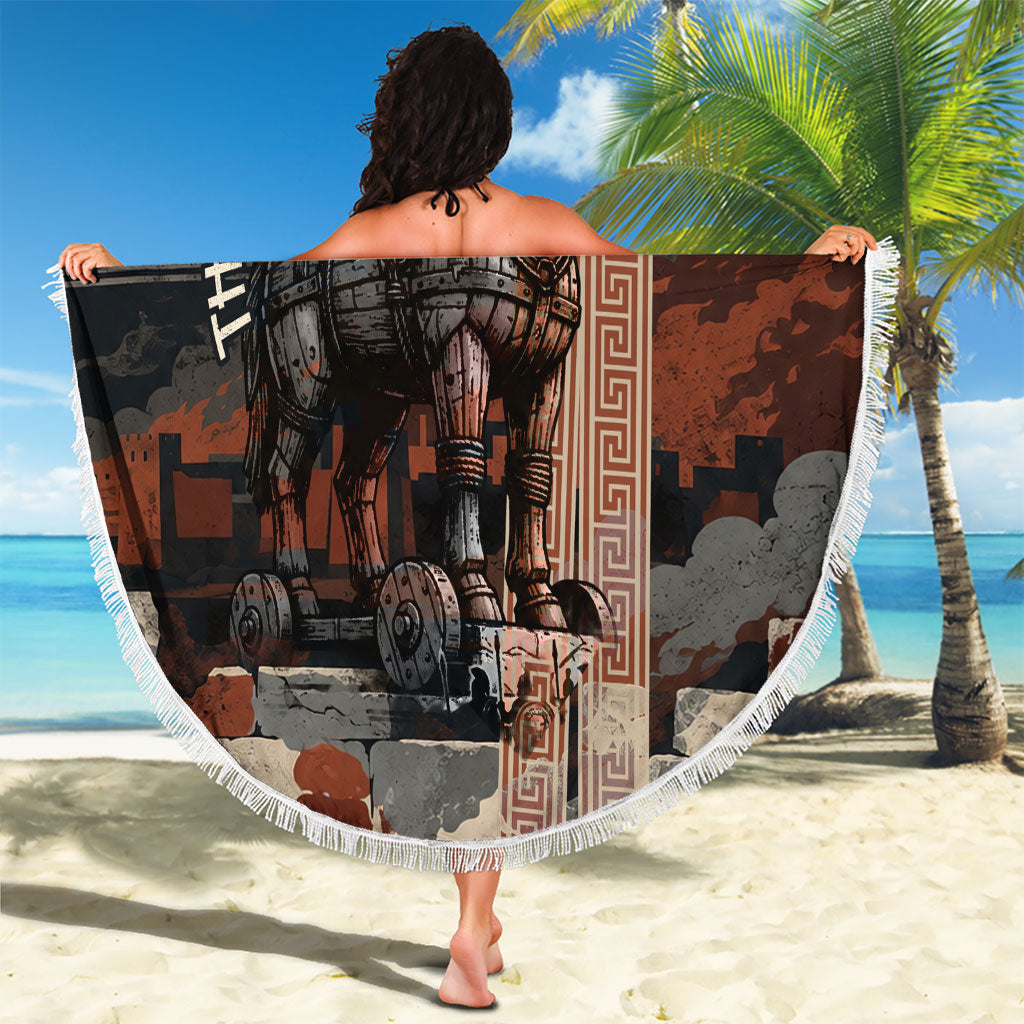 Trojan War Horse Entered Burned Beach Blanket Greek Wooden Trojan Horse Spartan Warrior