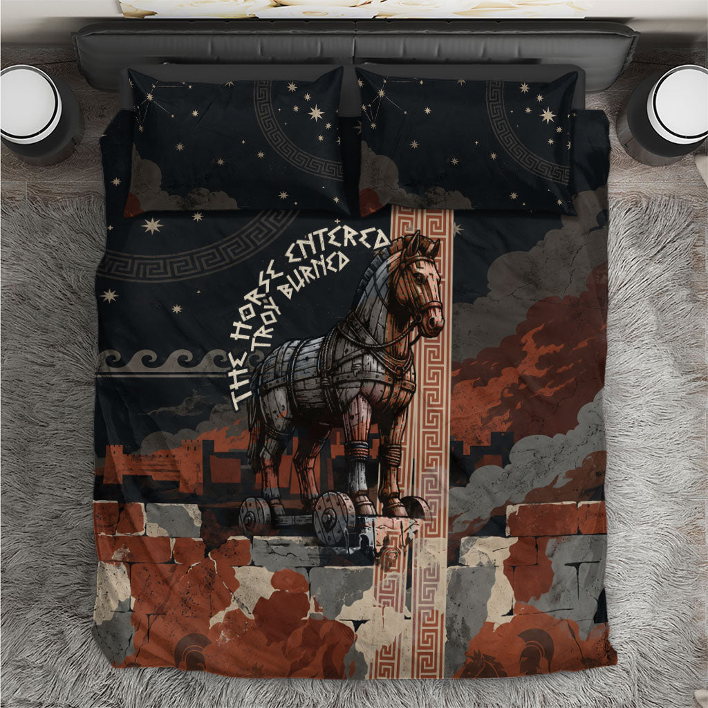 Trojan War Horse Entered Burned Bedding Set Greek Wooden Trojan Horse Spartan Warrior