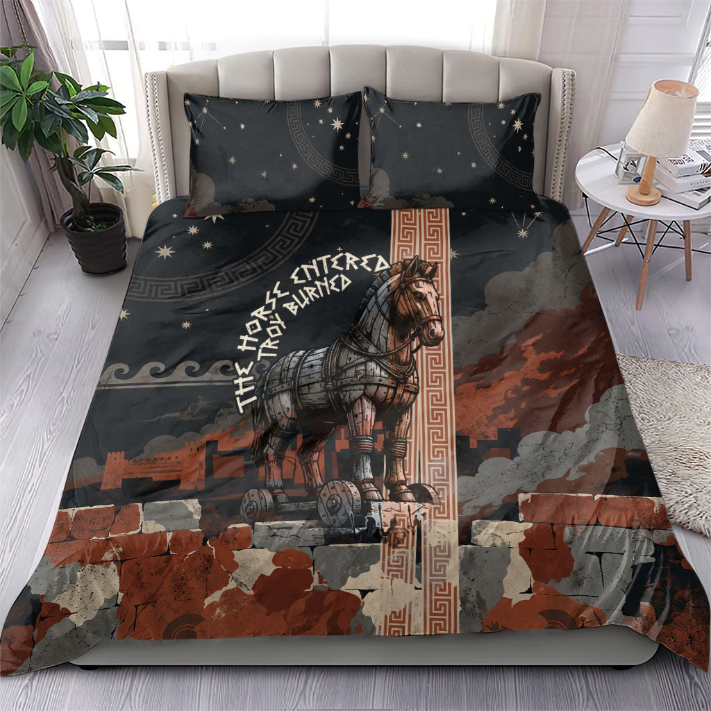Trojan War Horse Entered Burned Bedding Set Greek Wooden Trojan Horse Spartan Warrior