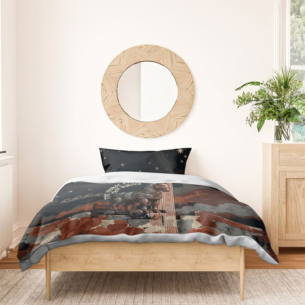 Trojan War Horse Entered Burned Bedding Set Greek Wooden Trojan Horse Spartan Warrior