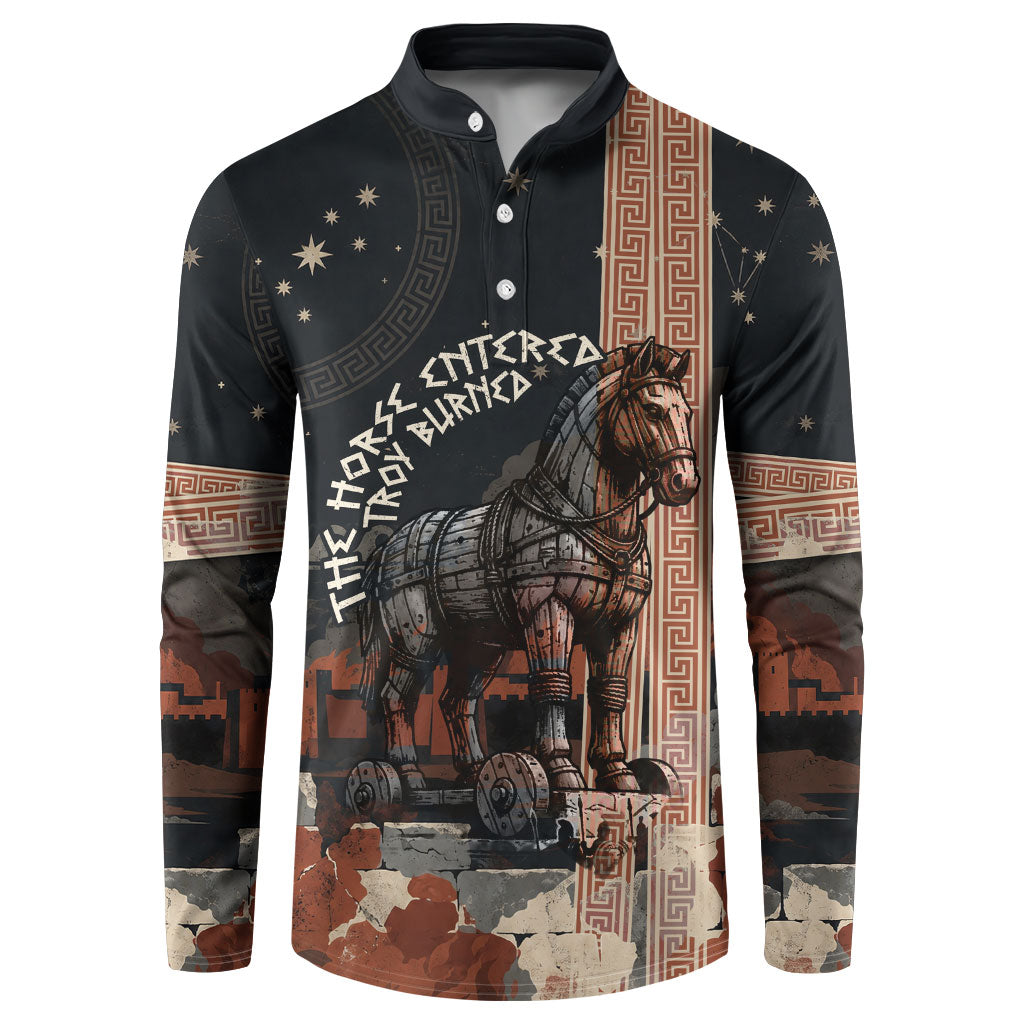 Trojan War Horse Entered Burned Button Sweatshirt Greek Wooden Trojan Horse Spartan Warrior