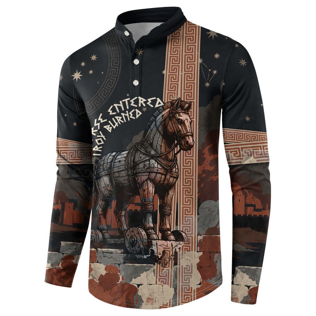 Trojan War Horse Entered Burned Button Sweatshirt Greek Wooden Trojan Horse Spartan Warrior