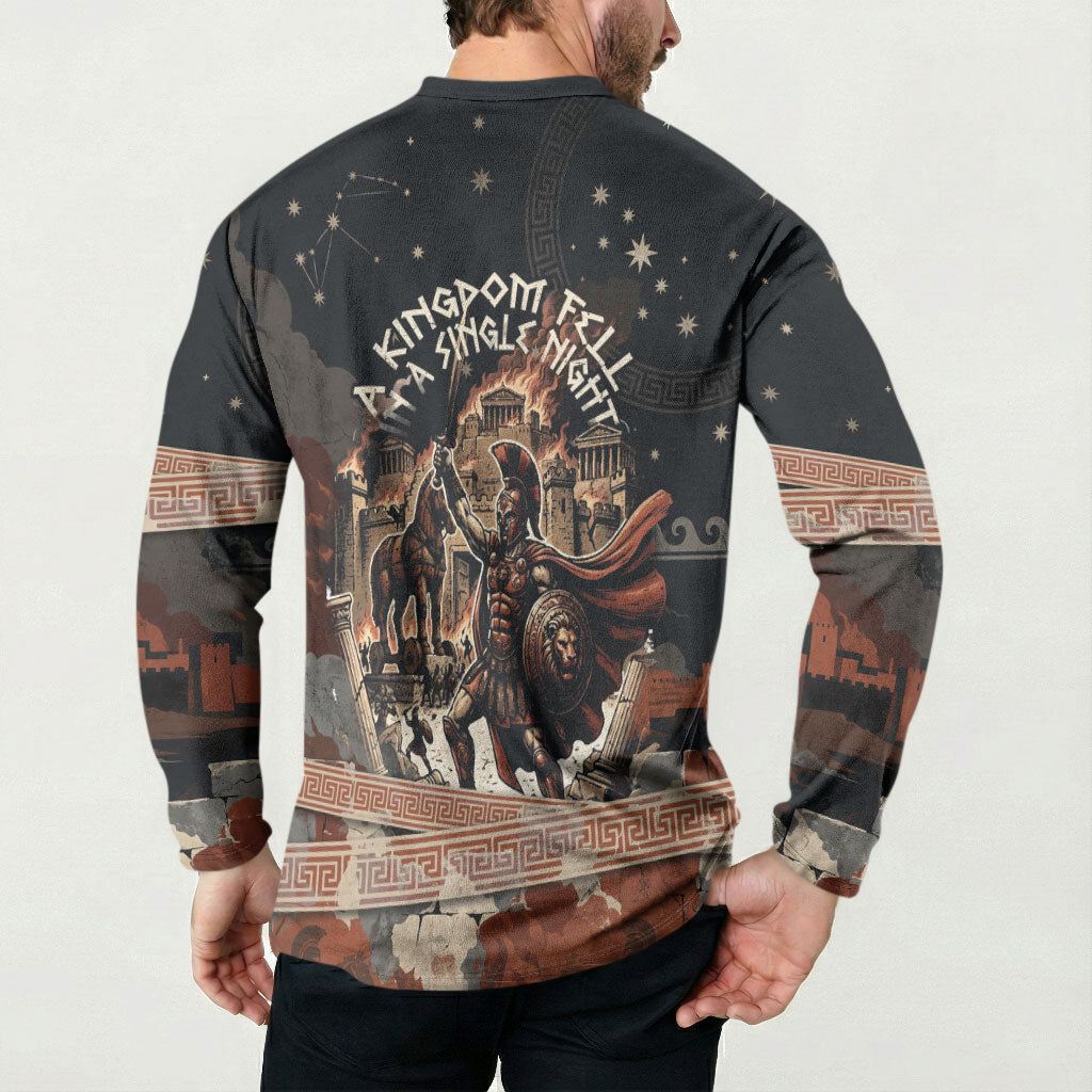 Trojan War Horse Entered Burned Button Sweatshirt Greek Wooden Trojan Horse Spartan Warrior