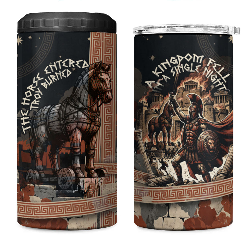 Trojan War Horse Entered Burned 4 in 1 Can Cooler Tumbler Greek Wooden Trojan Horse Spartan Warrior