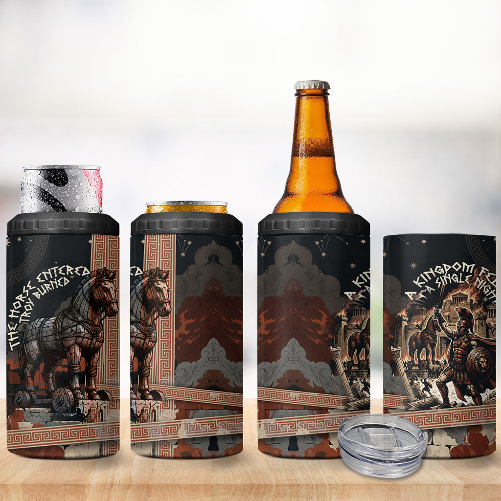 Trojan War Horse Entered Burned 4 in 1 Can Cooler Tumbler Greek Wooden Trojan Horse Spartan Warrior