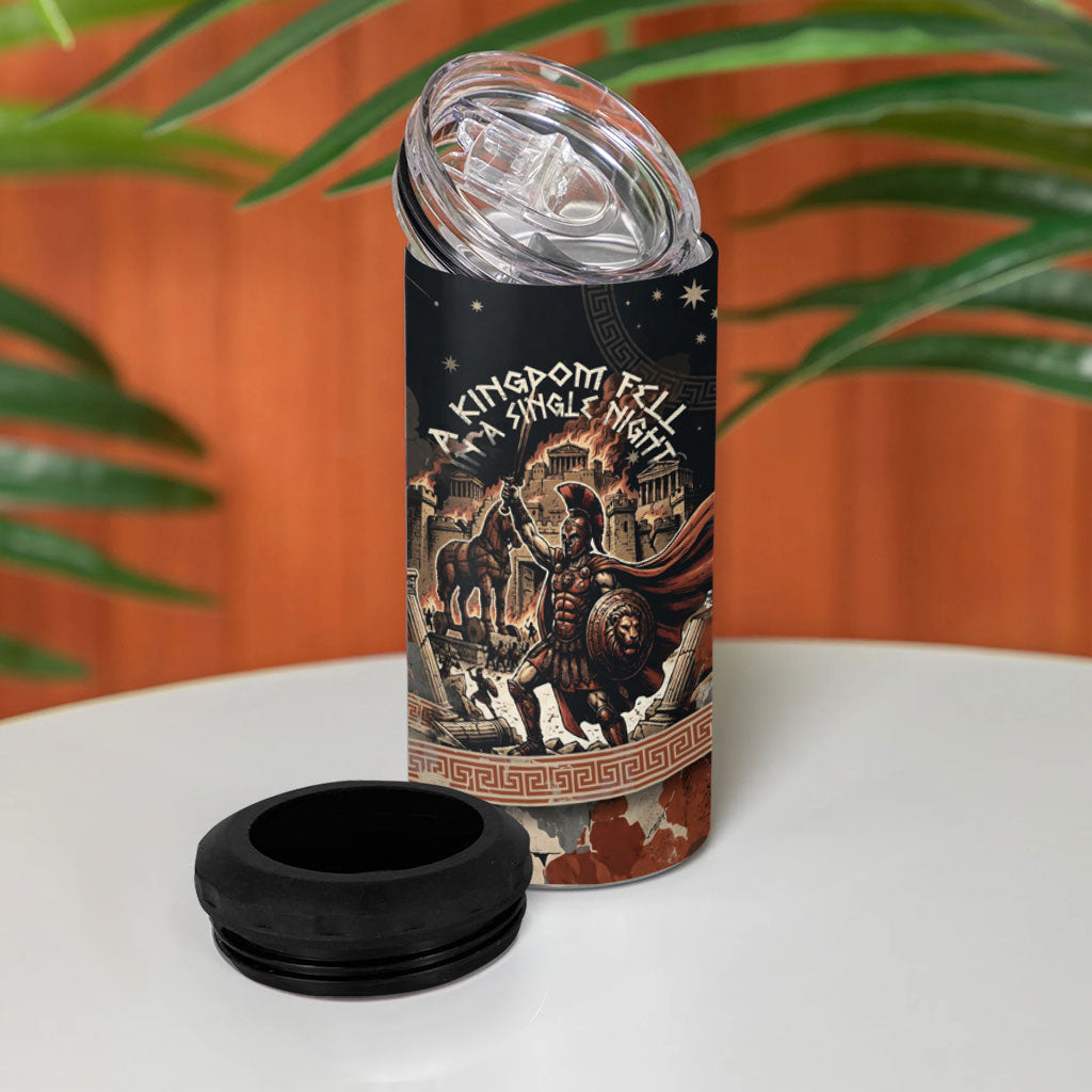 Trojan War Horse Entered Burned 4 in 1 Can Cooler Tumbler Greek Wooden Trojan Horse Spartan Warrior