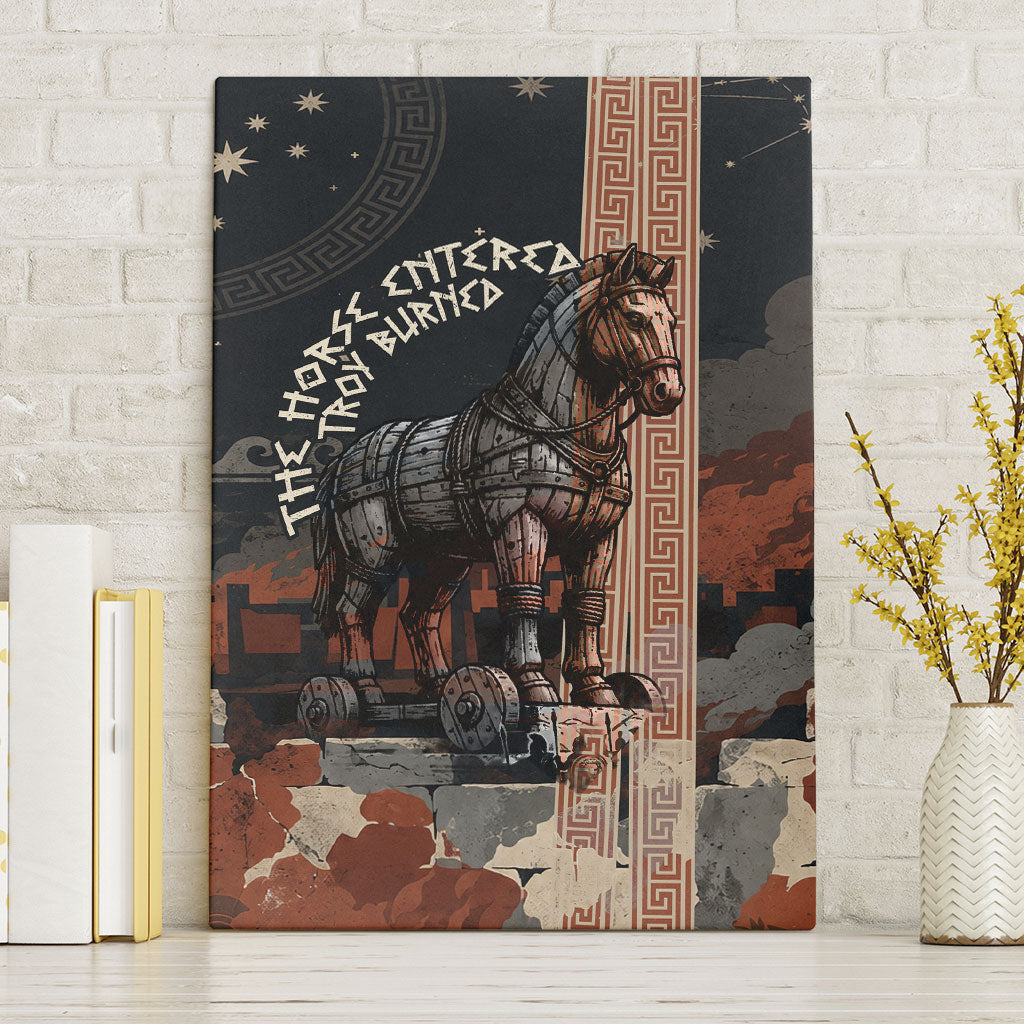 Trojan War Horse Entered Burned Canvas Wall Art Greek Wooden Trojan Horse Spartan Warrior