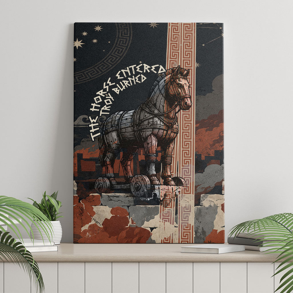 Trojan War Horse Entered Burned Canvas Wall Art Greek Wooden Trojan Horse Spartan Warrior