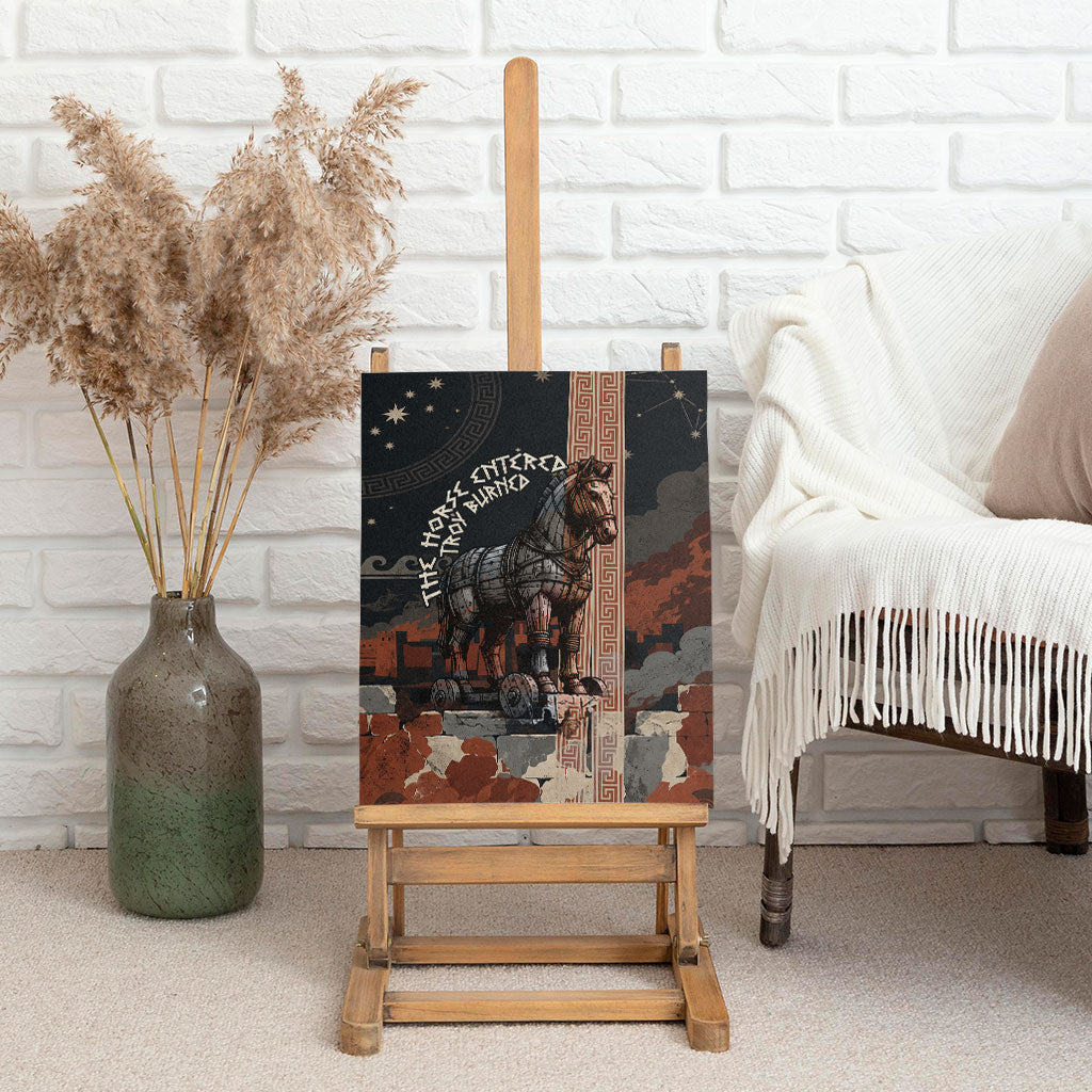 Trojan War Horse Entered Burned Canvas Wall Art Greek Wooden Trojan Horse Spartan Warrior