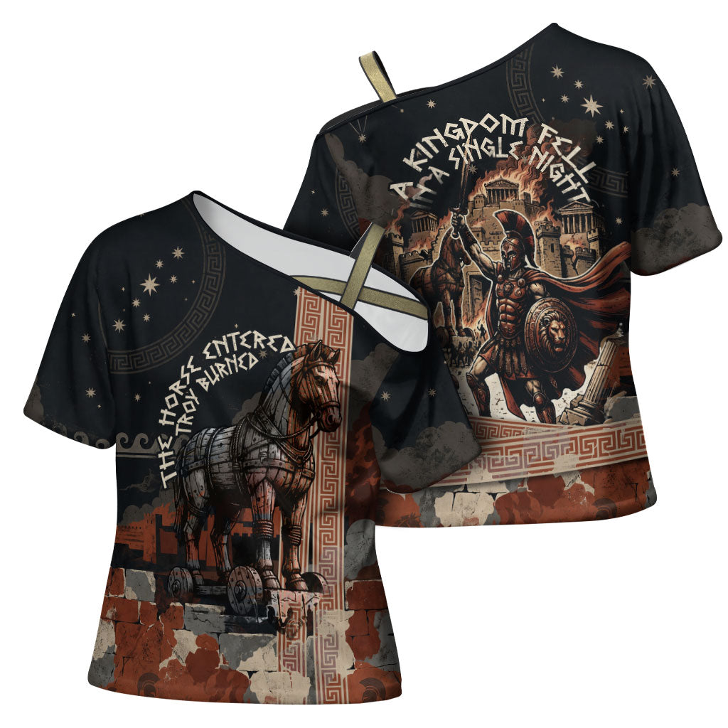 Trojan War Horse Entered Burned Cross Shoulder Shirt Greek Wooden Trojan Horse Spartan Warrior