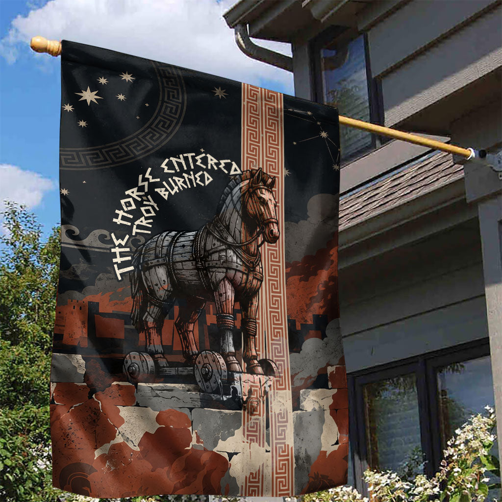 Trojan War Horse Entered Burned Garden Flag Greek Wooden Trojan Horse Spartan Warrior