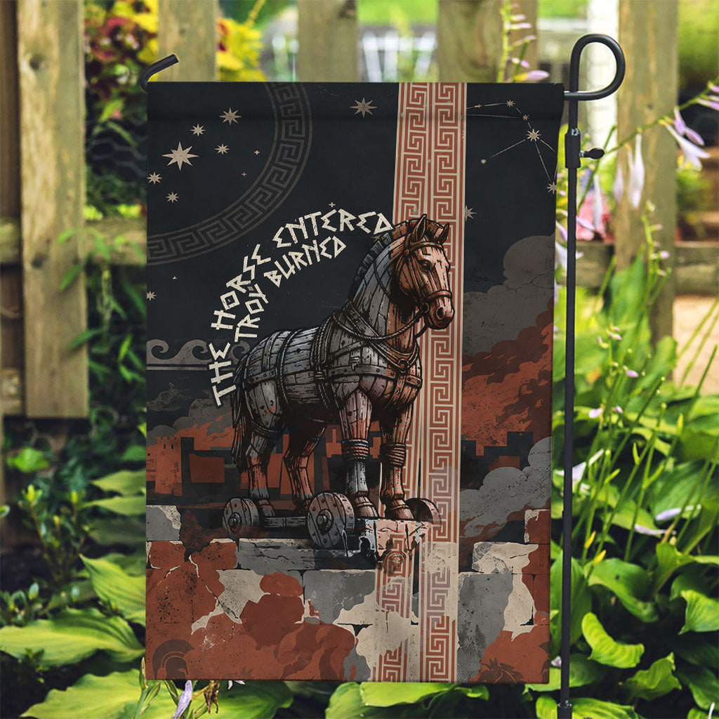 Trojan War Horse Entered Burned Garden Flag Greek Wooden Trojan Horse Spartan Warrior