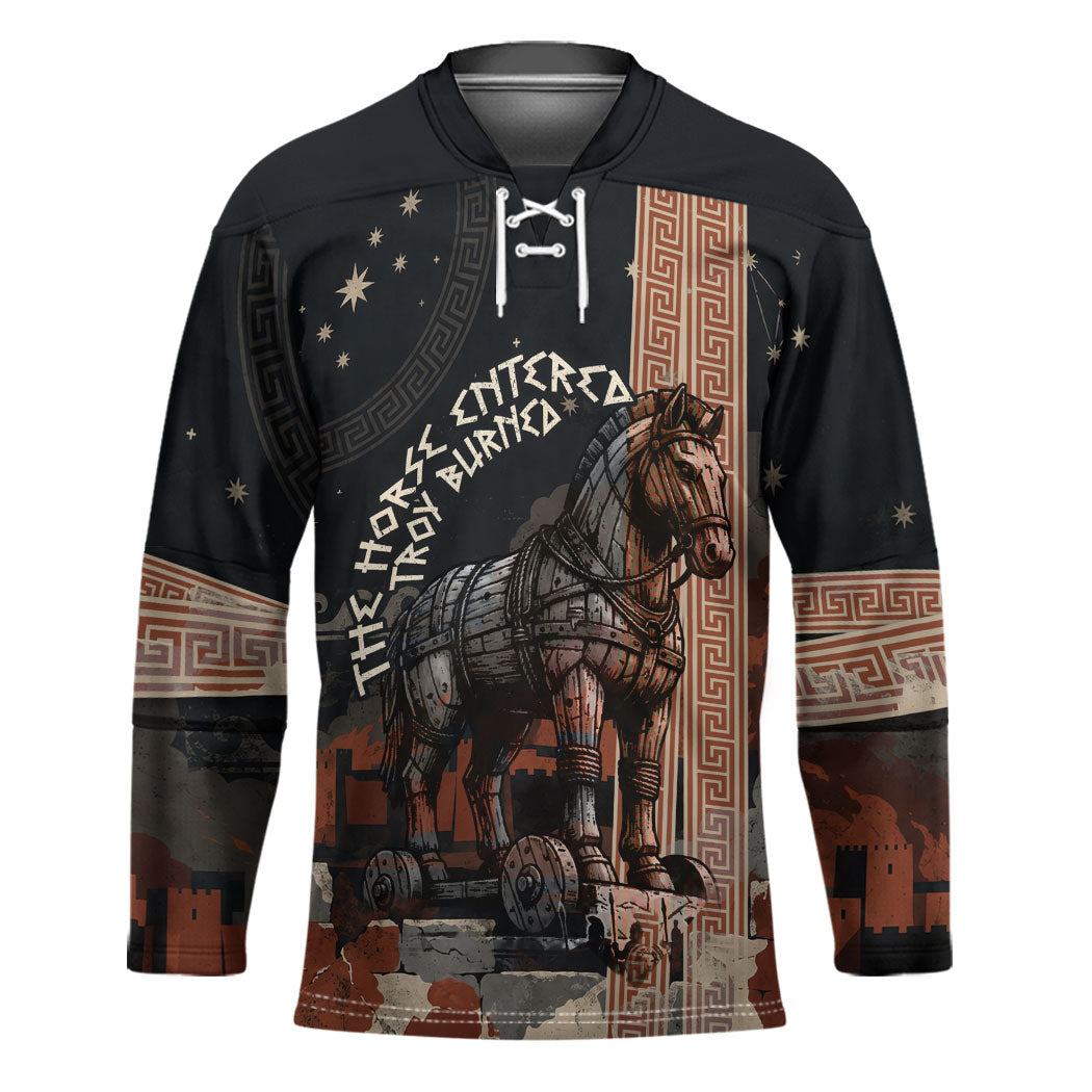 Trojan War Horse Entered Burned Hockey Jersey Greek Wooden Trojan Horse Spartan Warrior