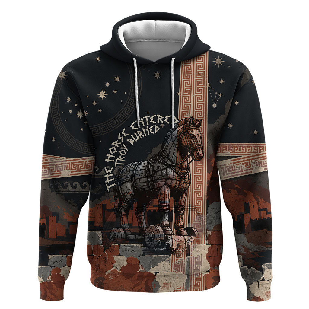 Trojan War Horse Entered Burned Hoodie Greek Wooden Trojan Horse Spartan Warrior