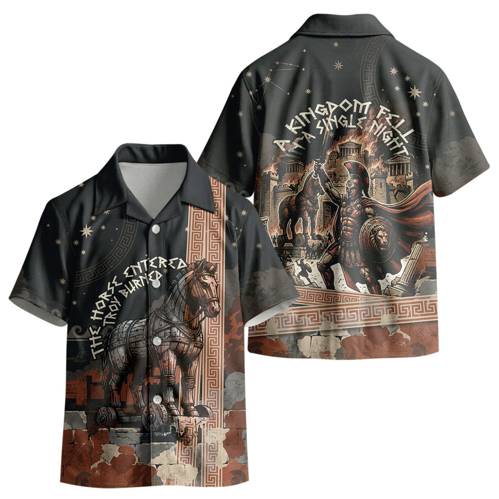 Trojan War Horse Entered Burned Kid Hawaiian Shirt Greek Wooden Trojan Horse Spartan Warrior